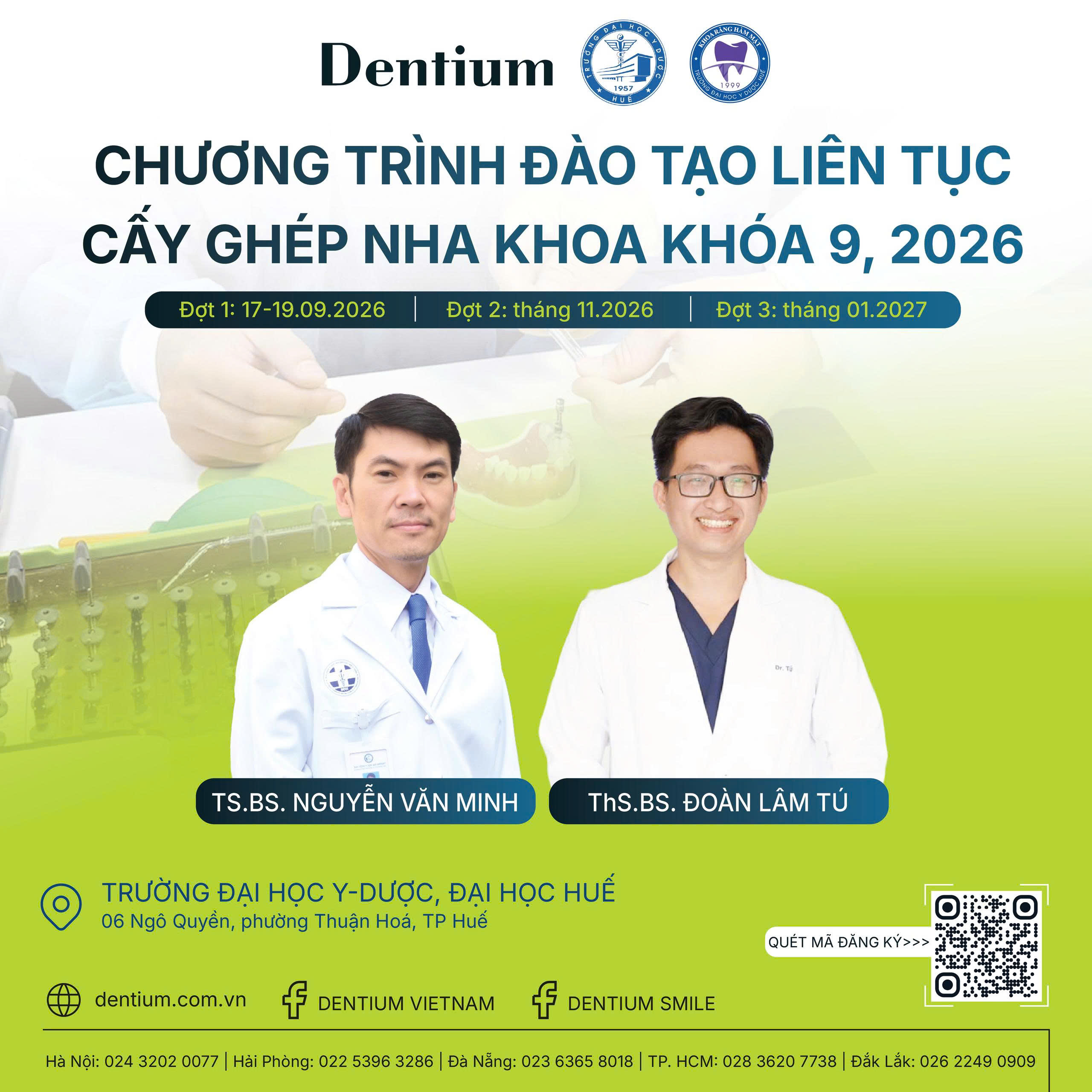 THÔNG BÁO TUYỂN SINH CHƯƠNG TRÌNH ĐÀO TẠO LIÊN TỤC: CẤY GHÉP NHA KHOA - KHÓA 9 - CẤP CHỨNG CHỈ LÊN TỚI 600 TIẾT TẠI HUẾ
