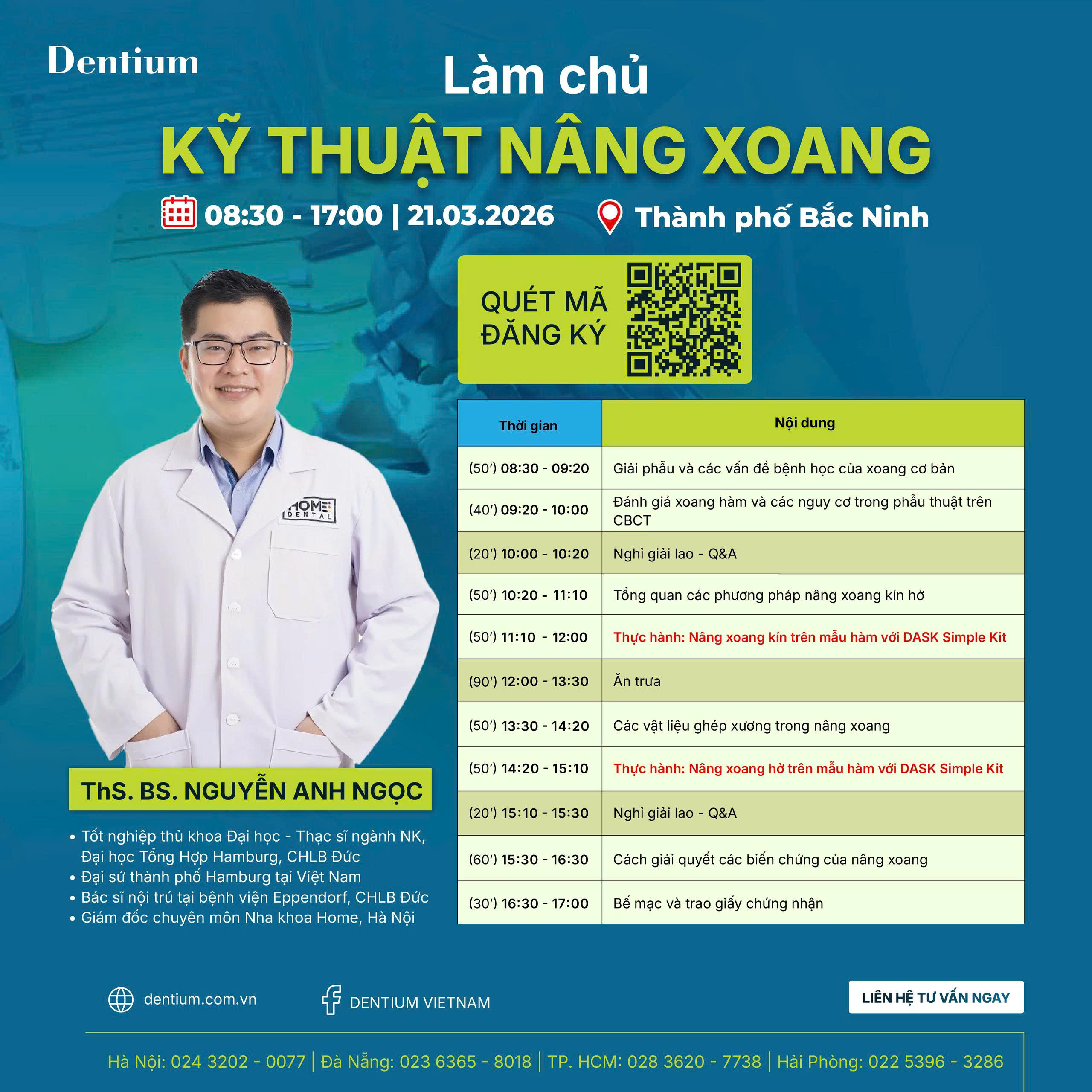 DENTIUM THÔNG BÁO TUYỂN SINH WORKSHOP “LÀM CHỦ KỸ THUẬT NÂNG XOANG” THÁNG 3 TẠI BẮC NINH