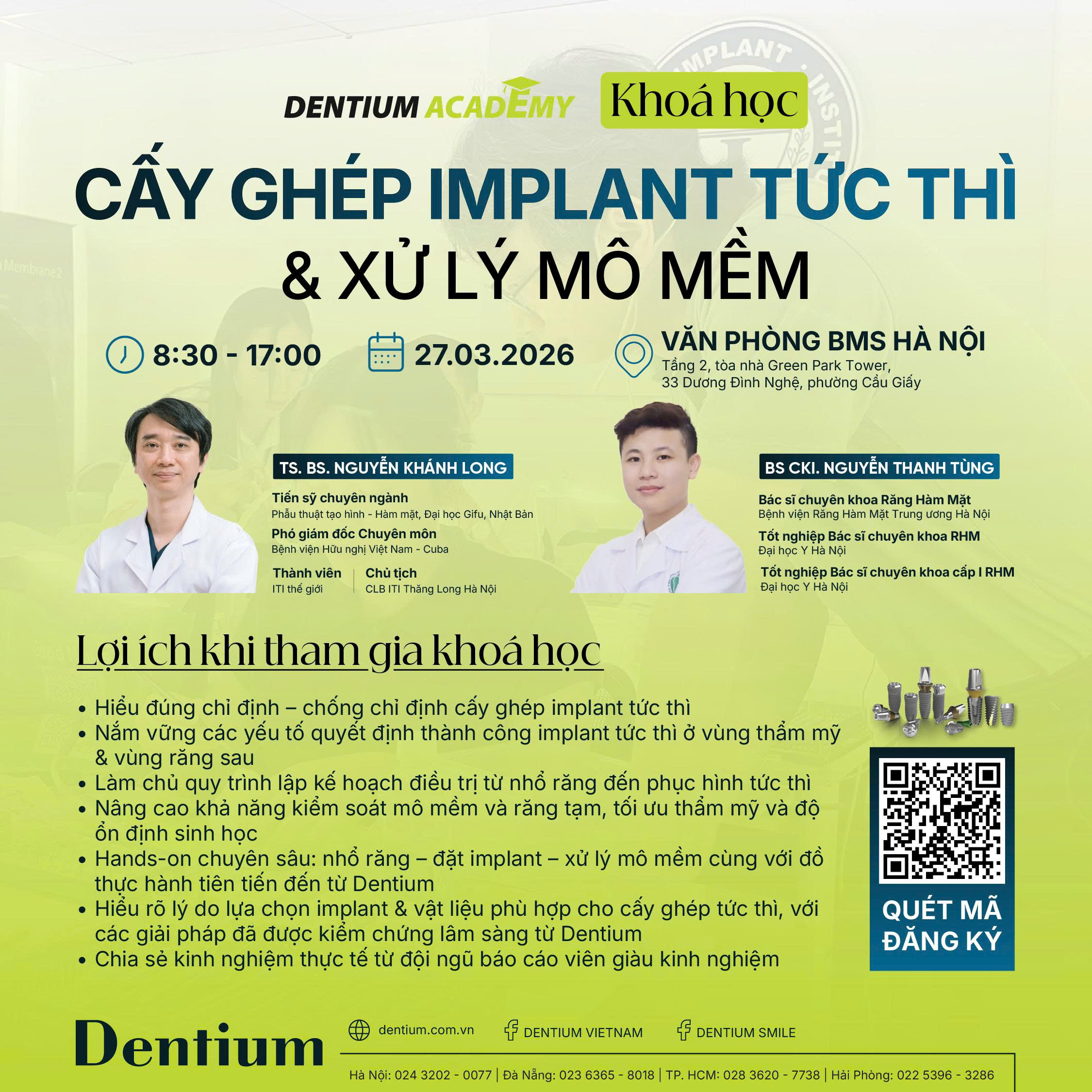 TUYỂN SINH KHÓA HỌC “CẤY GHÉP IMPLANT TỨC THÌ & XỬ LÝ MÔ MỀM” THÁNG 3/2026 TẠI HÀ NỘI
